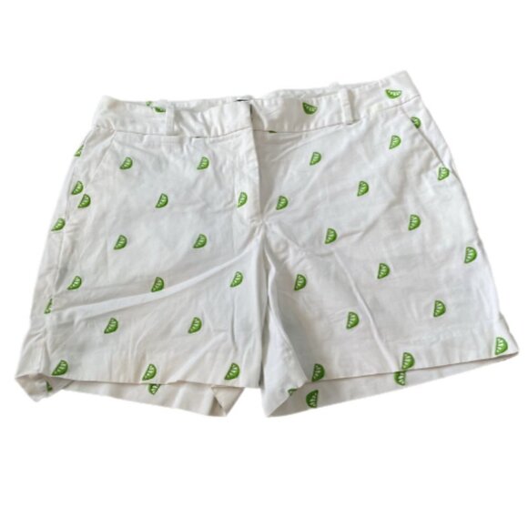 Talbots Embroidered Lime Chino White Short Women's Size 6 - Picture 1 of 6